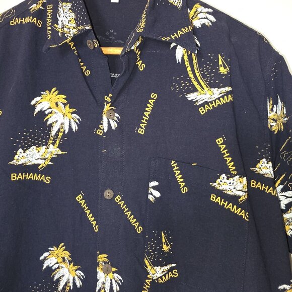 Shoreline Bahamas Shirt Men’s M Blue Hawaiian Button Up 100% Cotton Palm Trees - Picture 5 of 10